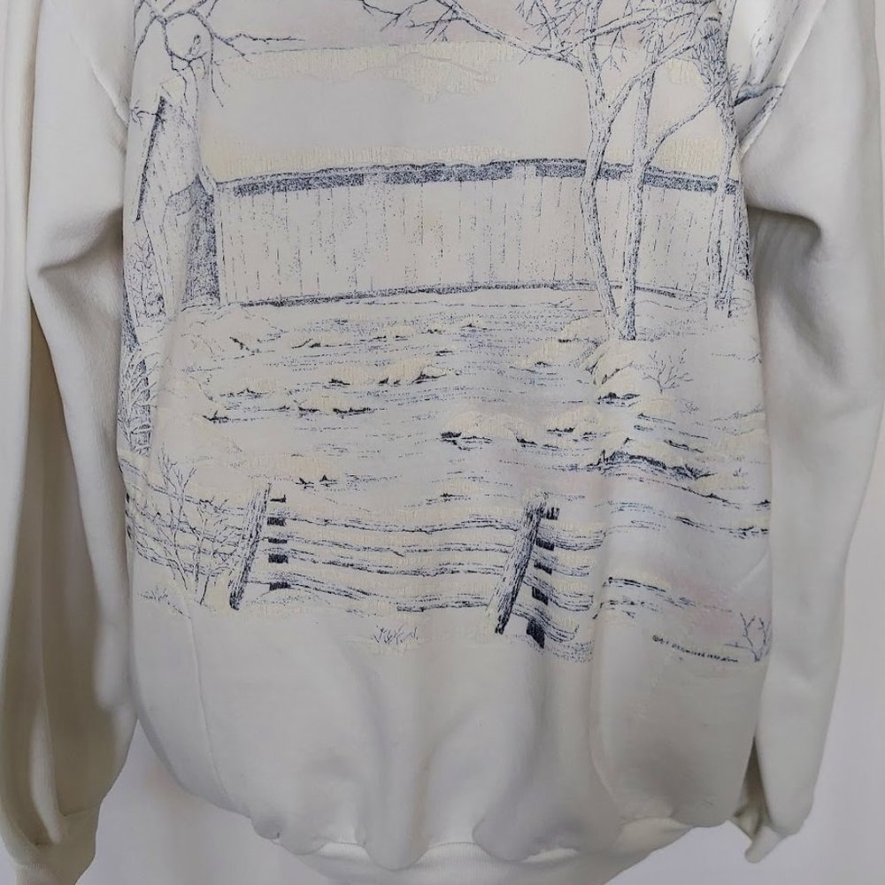 Art Unlimited Womens Collared Long Sleeve Sweatshirt Snow Cabin Blue White XL - Picture 2 of 8